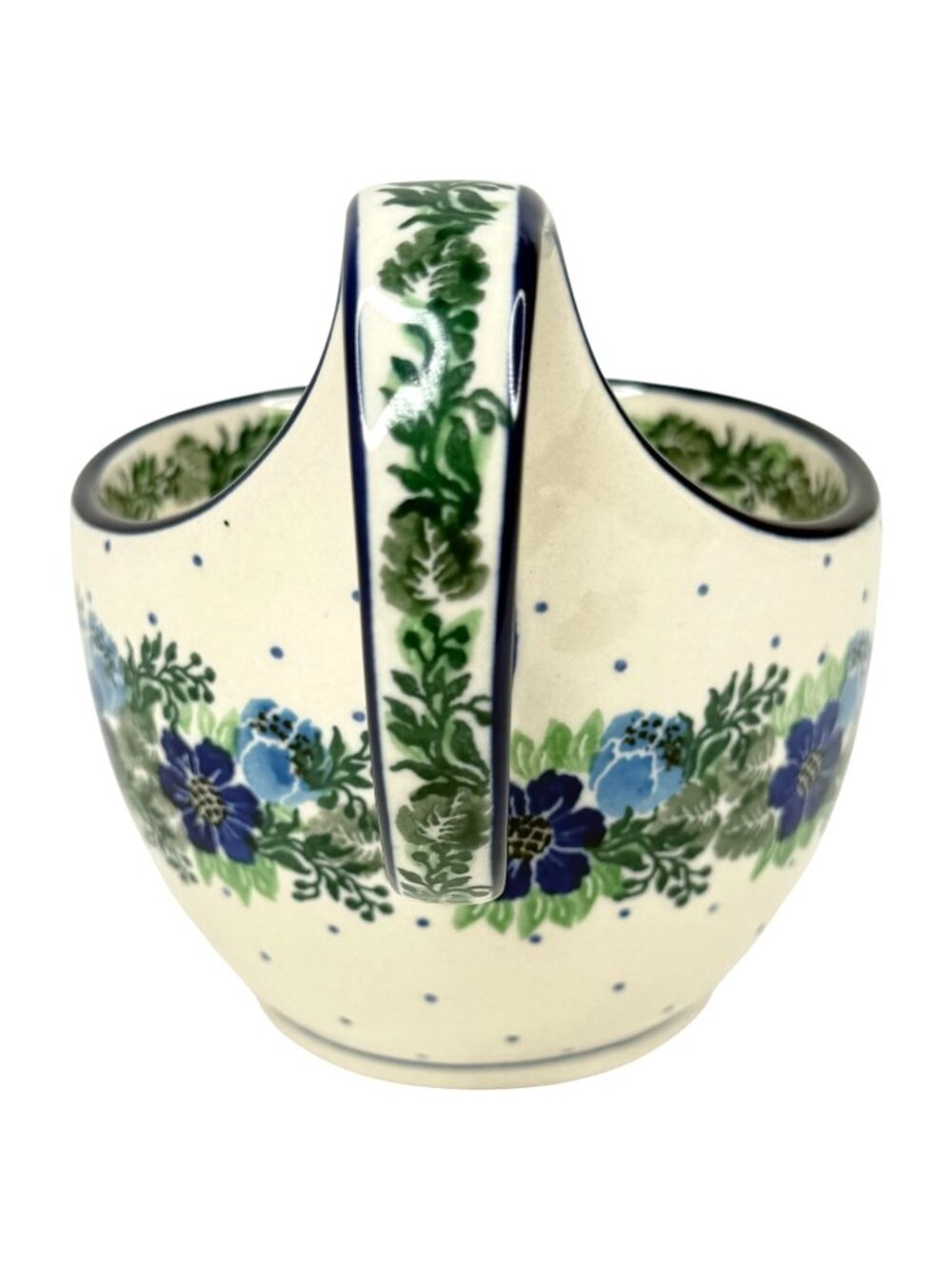 Boleslawiec Ceramika Art Polish Pottery Bowl With Loop Handle Blue Floral Soup - Picture 4 of 10
